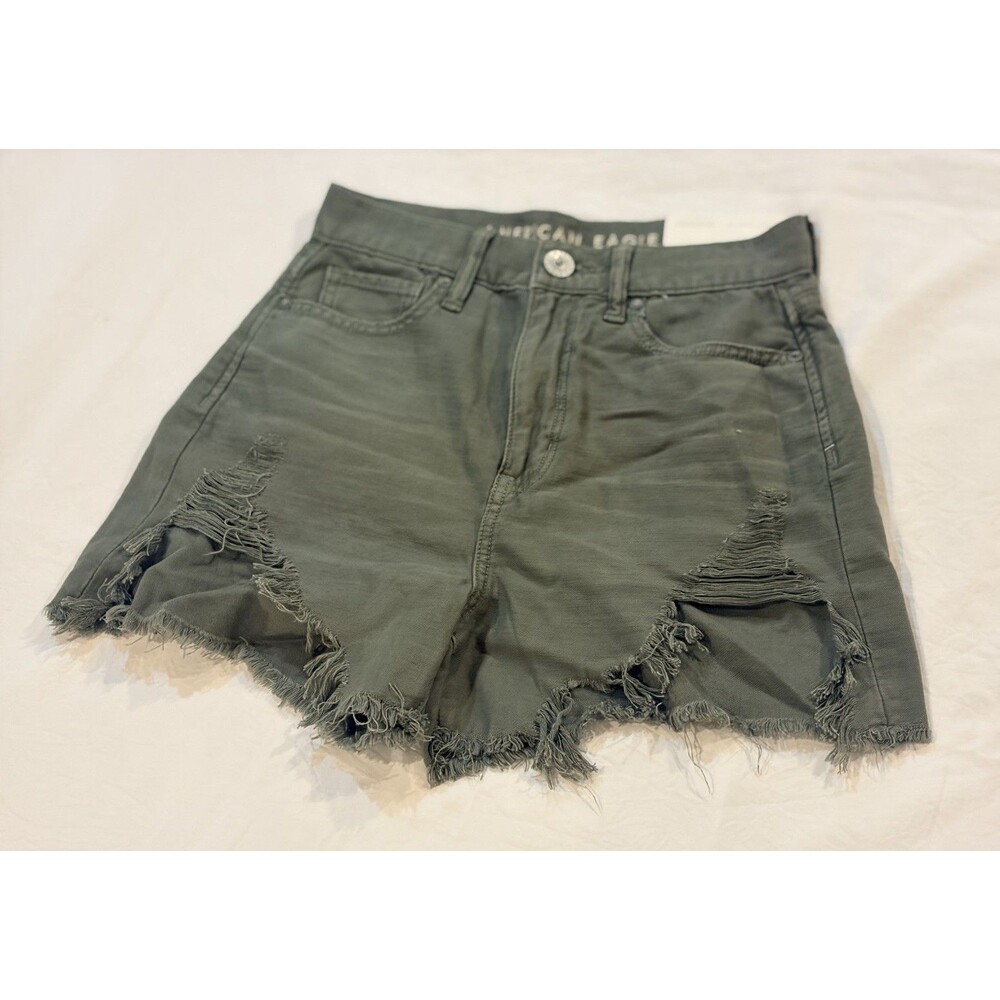 American Eagle Highest Rise Mom Short Cut Offs Distressed Olive Size 00 NWT